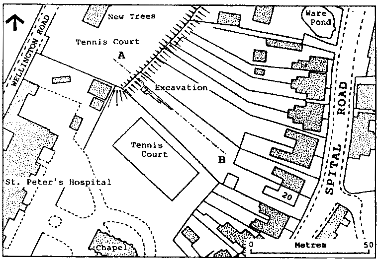 Plan showing position of 20 Spital Road excavation trench